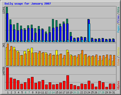 Daily usage for January 2007