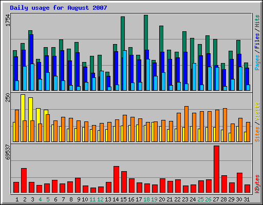 Daily usage for August 2007