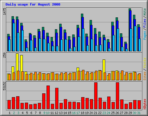 Daily usage for August 2008